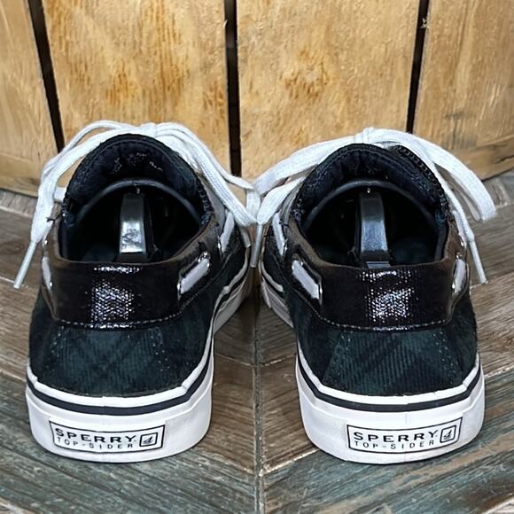 Sperry Biscayne Navy Green Plaid Patent Leather Boat Shoe Sneaker Women Size 5.5 - Picture 6 of 11